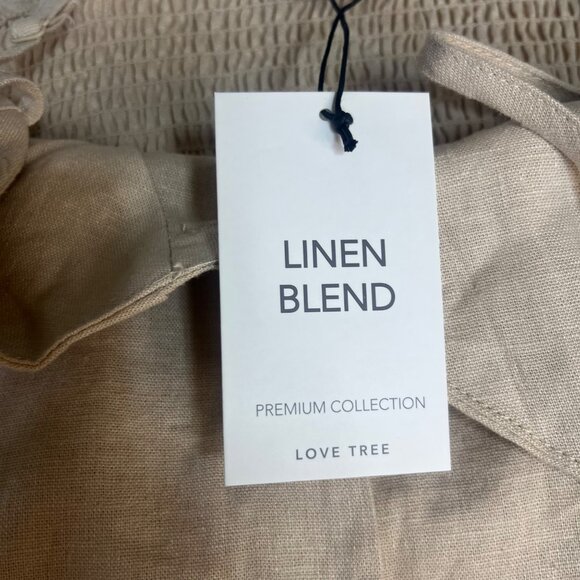 Love Tree Linen Blend Cami Top Shirt Womens Large Tan New Smocked Buttoned - Picture 9 of 9